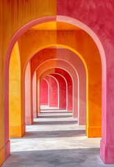 Minimalist colorful arches background with vibrant hues of pink, orange, and red
