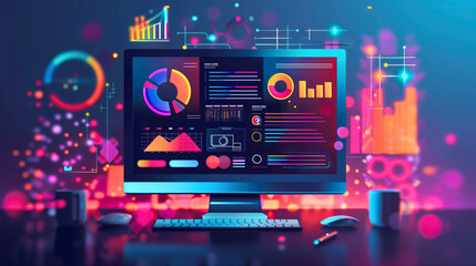Colorful Data Analytics Dashboard with Business Intelligence Metrics on Modern Display