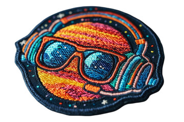 Embroidered Patch of SunglassesWearing Sun with Headphones Music and Space Theme Accessory for Jackets, Backpacks