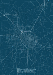 Dothan, Alabama, USA artistic blueprint map poster