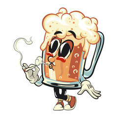 beer cartoon character retro design smoke calmly, work of hand drawn