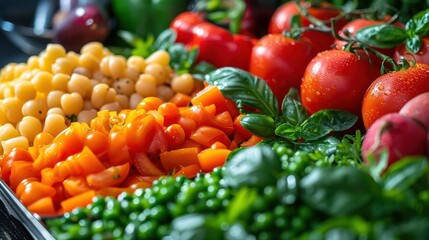 Realistic plantbased diet meal prep with colorful vegetables and legumes highdefinition clarity