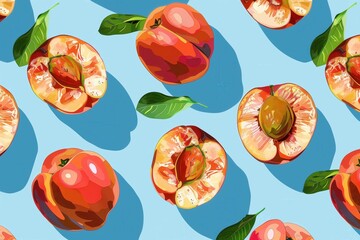 Minimalistic illustrated apricot seamless pattern, background. Healthy eating concept