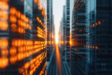 Naklejka premium Climate research is showcased with sunlight filtering through augmented reality data sets, producing an ultramodern, supernatural scene, banner, with copy space