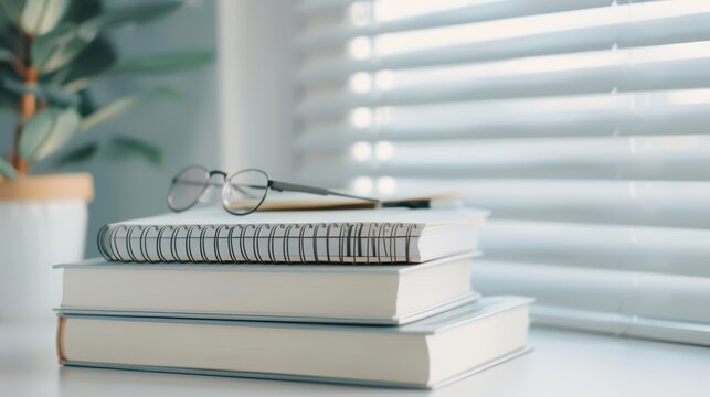 Creative flat lay of a study area with textbooks and stationery The image features a study area with textbooks