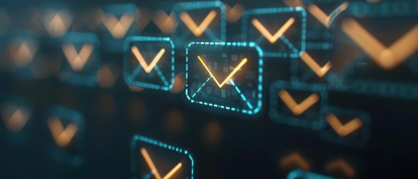 Email Marketing excels with sunlight filtering through personalized email automation systems, creating an ultramodern, supernatural scene, banner, with copy space