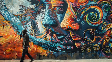 Fototapeta premium Depict a collaborative street art project involving multiple artists working together, showcasing the communal spirit and shared creativity.