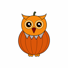 Vector Illustration of Cartoon Owl and Pumpkin Man in Autumn - Clip Art for Posters & Stickers