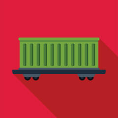 Green train freight wagon is transporting goods across the country on a railway