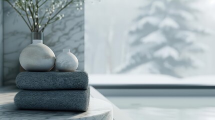 Spa Sophisticated Interior Snowy Landscape A sophisticated spa interior showcases elegance and luxury