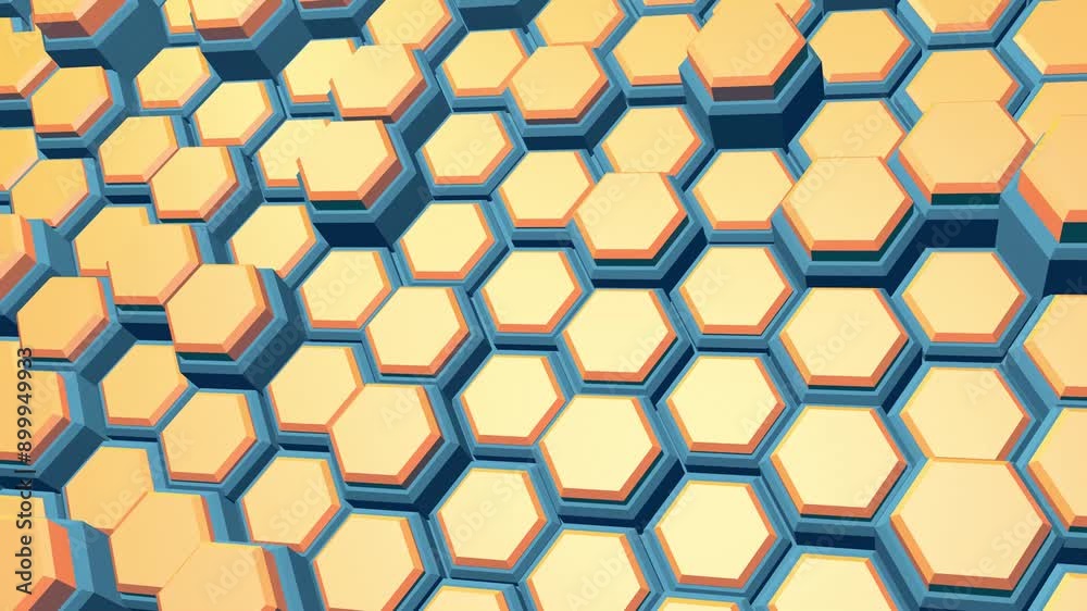 Poster beige and blue animated hexagonal pattern with a subtle and calming effect.