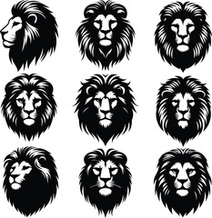 set of lion head  silhouette high regulation vector illustration