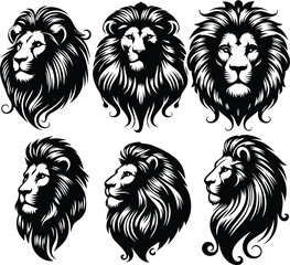 set of lion head  silhouette high regulation vector illustration