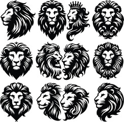 set of lion head  silhouette high regulation vector illustration