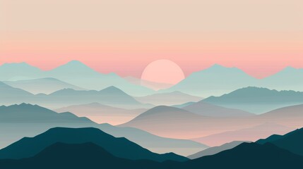 Obraz premium A serene pastel landscape depicting layered mountains at sunrise
