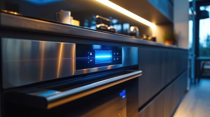 Close-up of Modern Stainless Steel Oven with Blue Digital Display