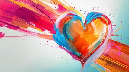 A striking abstract heart painting with vivid colorful brush strokes. The bright colors blend into a dynamic composition. This artwork showcases passion and creativity, ideal for modern decor.