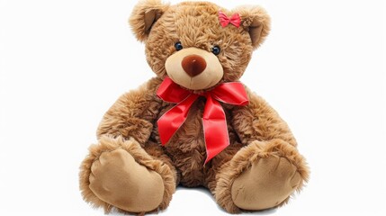 Fototapeta premium Brown Teddy Bear with Red Bow