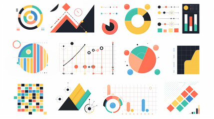 Colorful abstract infographic elements and charts in flat design for data visualization.