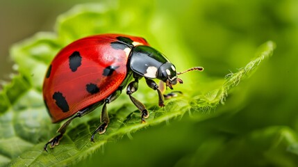 Ladybug on a Green Leaf