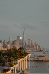Fototapeta premium aerial view of little island during sunset, New York City, NY.