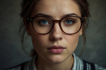 Fototapeta premium Shortsightedness.A girl in modern glasses. Correction of vision with glasses.