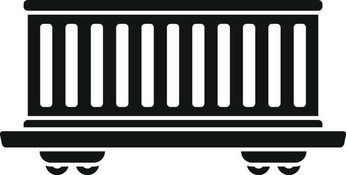 recommend clip art: Simple black silhouette of a train wagon standing on railroad tracks, representing cargo delivery and transportation