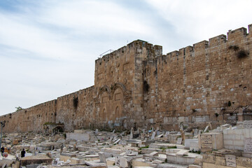 Golden gate of the old city of Jerusalem. The Muslim cemetery of Bab Al-Rahma. © Nurlan
