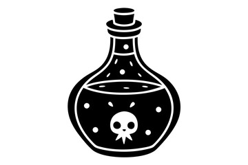 Vector Line Art: Halloween Bottle of Poison on White Background