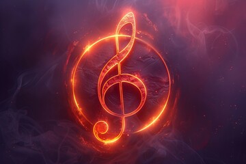 3D neon note music symbol melody background abstract musical and sound of light.