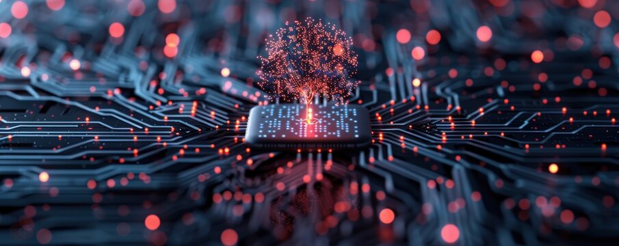 Abstract digital network with glowing nodes.