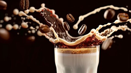 Obraz premium Fresh hot aroma black coffee with coffee beans