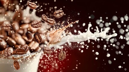 Fototapeta premium Fresh hot aroma black coffee with coffee beans