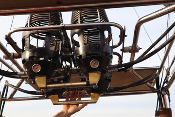 A propane gas burner used to fill the hot air balloon