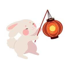 cute rabbit holding lantern for mid autumn festival