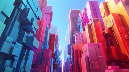 Obraz premium Futuristic cityscape with vibrant neon lights and high-rise buildings