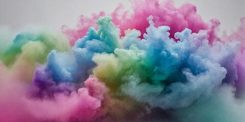 Fototapeta premium Bunte Rauchwolken in leuchtenden Blau-, Grün- und Pinktönen, die eine farbenfrohe und magische Atmosphäre erschaffen