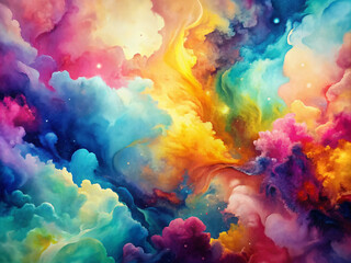Fototapeta premium Vibrant abstract watercolor background with fluid texture, featuring soft blending colors and organic shapes, ideal for grunge design, vintage cards, and template illustrations.
