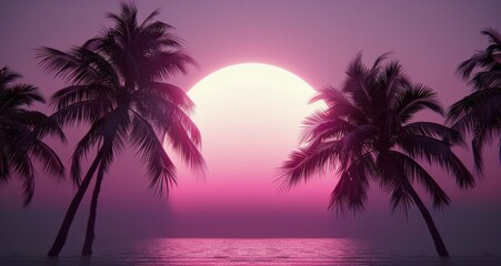 Obraz premium Neon Sunset Over Palm Trees