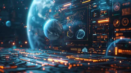 Obraz premium Audio control panel, Futuristic Cybernetic Interface high-tech digital dashboard