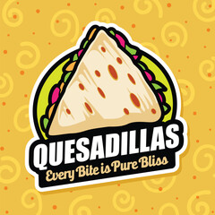 Quesadillas with Meat, Vegetables and Cheese, Vector Illustration. Delicious Mexican Food