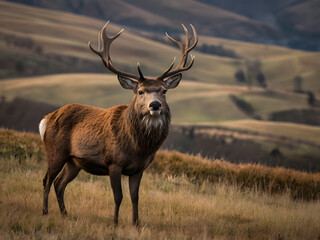 Obraz premium Red Deer in the Wilderness Full Body Pose with Stunning Antlers
