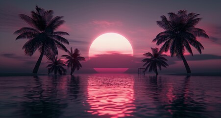 Fototapeta premium Palm Tree Silhouette at Sunset