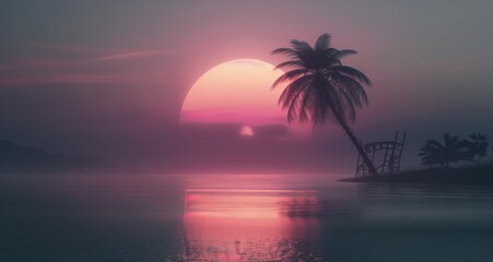 Fototapeta premium Palm Tree Silhouette at Sunset