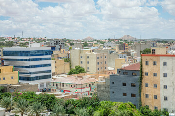 Landscape panorama of Hargeisa city downtown streets and buildings, Somaliland, Somalia