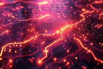 Obraz premium Abstract Circuitry in a Glowing Red Hue