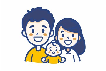Cheerful cartoon family portrait flat design vibrant colors highlighting joy and unity in a playful modern setting