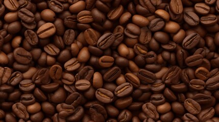 Close up view of dark fresh roasted coffee beans on coffee beans background
