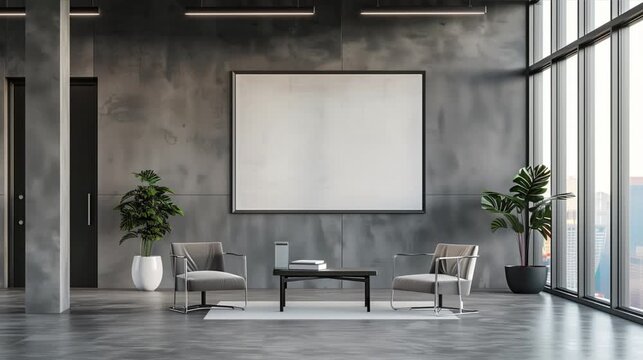 contemporary corporate or business office, fine dining restaurant branding white empty blank neon sign frame mockup template for identity logo branding at modern reception wall background	
