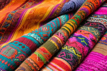Fototapeta premium Traditional peruan textiles featuring intricate patterns and bold colors